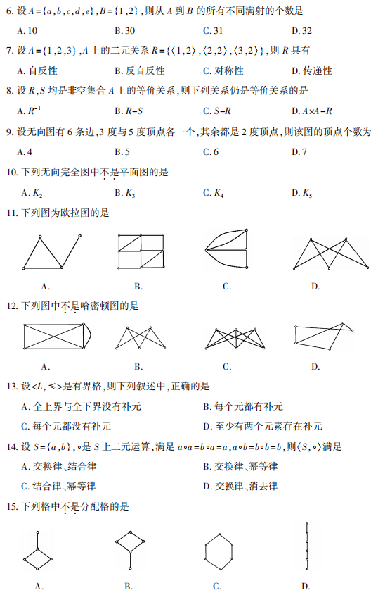 2021年10月贵州自考02324离散数学真题及答案