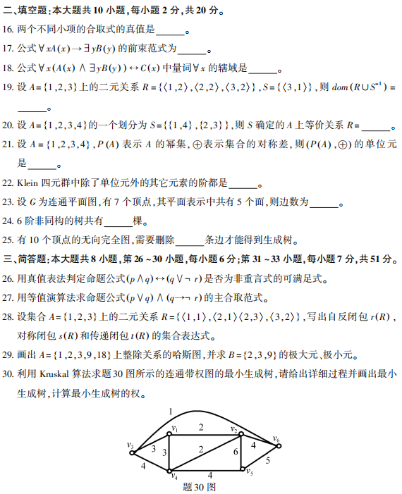 2021年10月贵州自考02324离散数学真题及答案